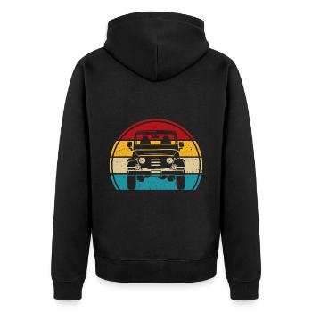 Retro Offroad SUV 4x4 Geländewagen - Unisex Premium Bio Zip Hoodie - Schwarz - Hinten - Nico (187cm)