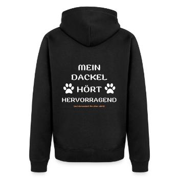 mein dackel hört hunde spruch geschenk idee - Unisex Premium Bio Zip Hoodie - Schwarz - Hinten - Nico (187cm)