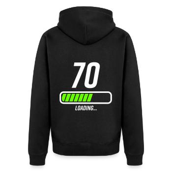 Faisceau de chargement du 70e anniversaire - Veste à capuche bio Premium Unisexe - noir - Dos - Nico (187cm)