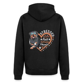 Gesegneter Rottweiler Besessener Lustiger - Unisex Premium Bio Zip Hoodie - Schwarz - Hinten - Nico (187cm)