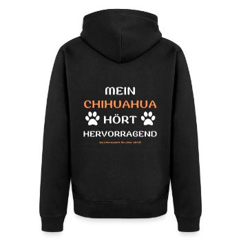 mein chihuahua hört hunde spruch geschenk idee - Unisex Premium Bio Zip Hoodie - Schwarz - Hinten - Nico (187cm)