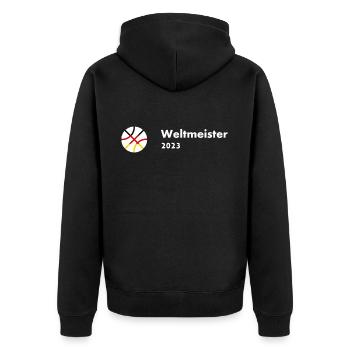 BASKETBALL WM 2023 - Unisex Premium Bio Zip Hoodie - Schwarz - Hinten - Nico (187cm)