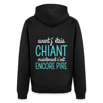 avant j' étais chiant humour homme cadeau drôle - Veste à capuche bio Premium Unisexe - noir - Dos - Nico (187cm)