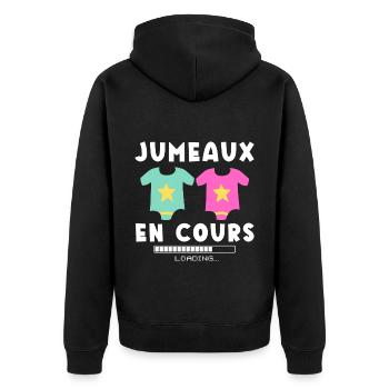 Jumeaux en cours humour annonce naissance cadeau - Veste à capuche bio Premium Unisexe - noir - Dos - Nico (187cm)