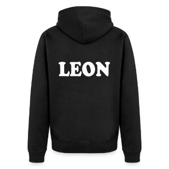 Leon - Unisex Premium Bio Zip Hoodie - Schwarz - Hinten - Nico (187cm)