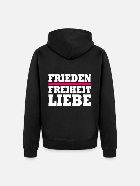 Frieden freiheit liebe - Unisex Premium Bio Zip Hoodie - Schwarz
