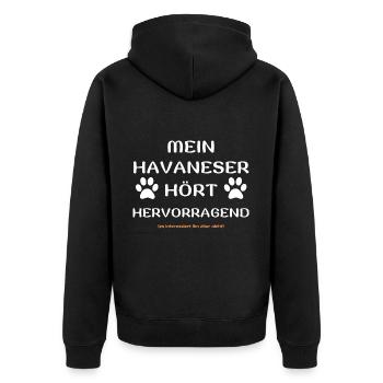 mein havaneser hört hunde spruch geschenk idee - Unisex Premium Bio Zip Hoodie - Schwarz - Hinten - Nico (187cm)