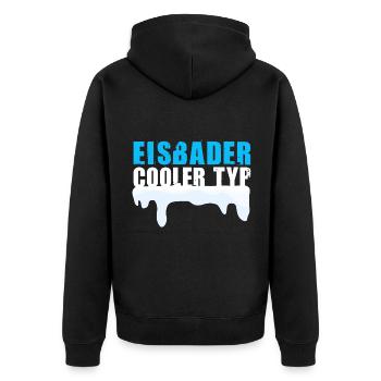 Eisbaden Eisbader cooler Typ Winterbaden - Unisex Premium Bio Zip Hoodie - Schwarz - Hinten - Nico (187cm)