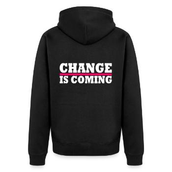 Change is coming - Unisex Premium Bio Zip Hoodie - Schwarz - Hinten - Nico (187cm)