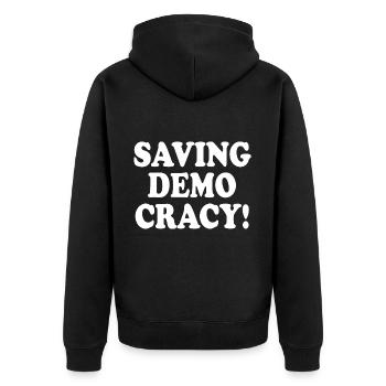 Saving democracy - Unisex Premium Organic Zip Hoodie - black - Back - Nico (187cm)