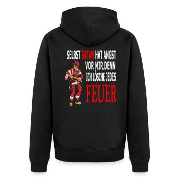Feuerwehr Spruch Lustig - Unisex Premium Bio Zip Hoodie - Schwarz - Hinten - Nico (187cm)