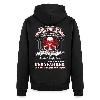 Fernfahrer sind fast Perfekt - Unisex Premium Bio Zip Hoodie - Schwarz - Hinten - Nico (187cm)