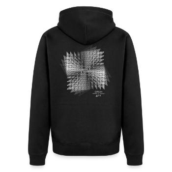 Techno / Illusion / DREW ART - Unisex Premium Bio Zip Hoodie - Schwarz - Hinten - Nico (187cm)
