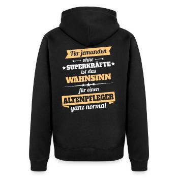 Altenpfleger Altenpflegerin - Held - Unisex Premium Bio Zip Hoodie - Schwarz - Hinten - Nico (187cm)