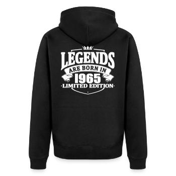 legenden sind im 1965 geboren - Unisex Premium Bio Zip Hoodie - Schwarz - Hinten - Nico (187cm)