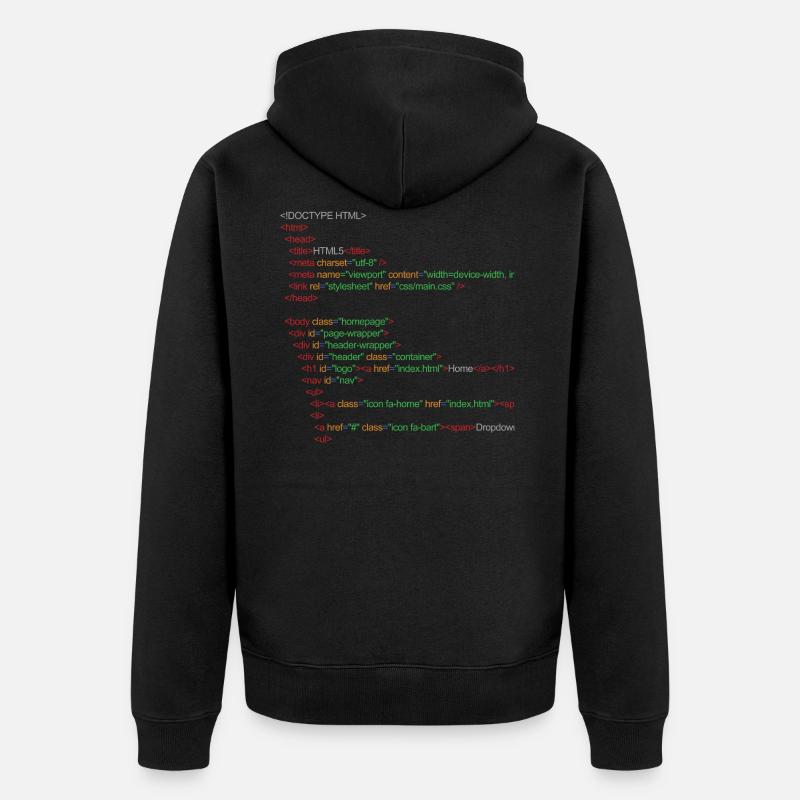 HTML5 code - Unisex Premium Organic Zip Hoodie - black