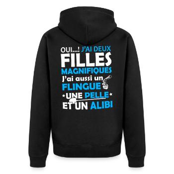 Tshirt pour Papa - J'ai deux Filles Magnifiques - Veste à capuche bio Premium Unisexe - noir - Dos - Nico (187cm)