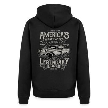 Americas Highway Vintage Retro Auto Motor Amerika - Unisex Premium Bio Zip Hoodie - Schwarz - Hinten - Nico (187cm)