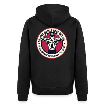 Muskelaufbau Fitness Lifestyle Sport Bodybuilder - Unisex Premium Bio Zip Hoodie - Schwarz - Hinten - Nico (187cm)
