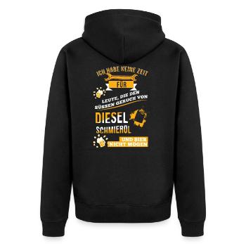Diesel Mechaniker LKW Mechaniker Tshirt Geschenk - Unisex Premium Bio Zip Hoodie - Schwarz - Hinten - Nico (187cm)