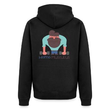 Homo Musculus Hipster Fitness Muskel Mann Training - Unisex Premium Bio Zip Hoodie - Schwarz - Hinten - Nico (187cm)