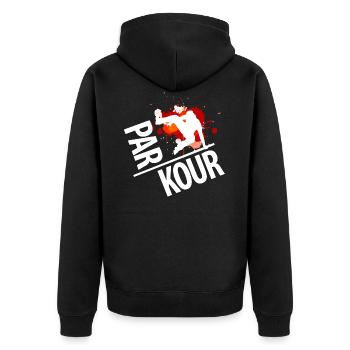 PARKOUR! - Unisex Premium Bio Zip Hoodie - Schwarz - Hinten - Nico (187cm)