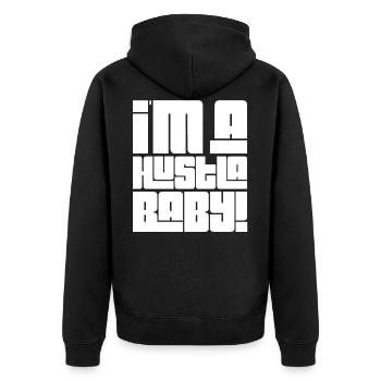 HUSTLA (2) - Unisex Premium Organic Zip Hoodie - black - Back - Nico (187cm)
