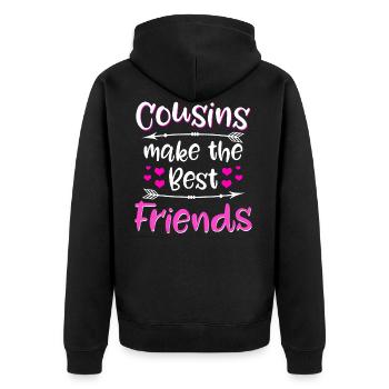Cousins Make The Best Friends - Cousin Cousine - Unisex Premium Bio Zip Hoodie - Schwarz - Hinten - Nico (187cm)