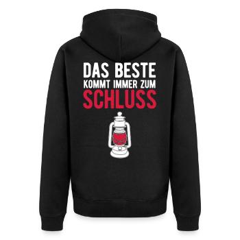 Joggen das beste kommt immer zum schluss - Unisex Premium Bio Zip Hoodie - Schwarz - Hinten - Nico (187cm)