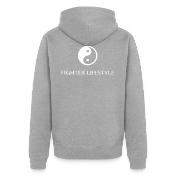 Fighter Lifestyle - Unisex Premium Bio Zip Hoodie - Grau meliert - Hinten - Nico (187cm)