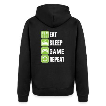 Gamer Shirt EAT SLEEP GAME REPEAT - Unisex Premium Organic Zip Hoodie - black - Back - Nico (187cm)