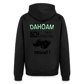 Vorarlberg Dahoam Wooden Shoe Hölzler T-Shirt - Unisex Premium Organic Zip Hoodie - black - Back - Nico (187cm)