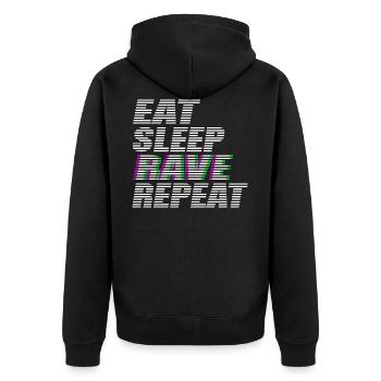 eat sleep rave repeat techno dj rave dubstep - Unisex Premium Bio Zip Hoodie - Schwarz - Hinten - Nico (187cm)