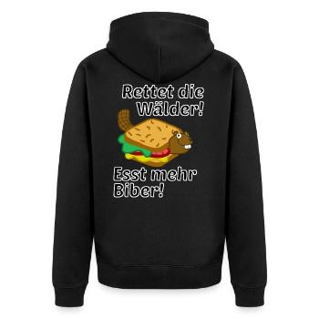 Rettet die Wälder! Esst mehr Biber! - Unisex Premium Bio Zip Hoodie - Schwarz - Hinten - Nico (187cm)