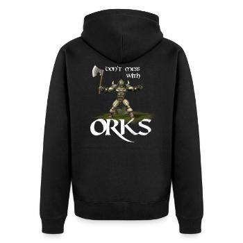 Orc - ne plaisante pas avec les orcs - motif du joueur guerrier - Veste à capuche bio Premium Unisexe - noir - Dos - Nico (187cm)