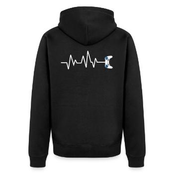Gaming - Frequenz - Zocken - Spielen - Controller - Unisex Premium Bio Zip Hoodie - Schwarz - Hinten - Nico (187cm)