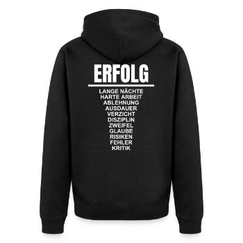 Erfolg - Motivation - Entrepreneur - Selbstständig - Unisex Premium Bio Zip Hoodie - Schwarz - Hinten - Nico (187cm)
