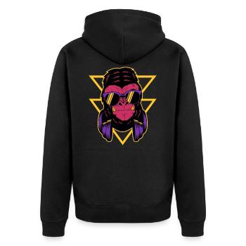 Gorilla Cool - Unisex Premium Bio Zip Hoodie - Schwarz - Hinten - Nico (187cm)
