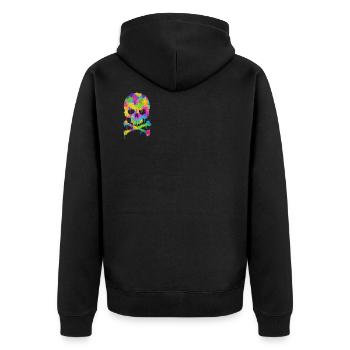 Trendy & Cool Abstrakt Graffiti Skull / Totenkopf - Unisex Premium Bio Zip Hoodie - Schwarz - Hinten - Nico (187cm)