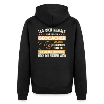 Geocaching Geocacher Proverbe - Veste à capuche bio Premium Unisexe - noir - Dos - Nico (187cm)