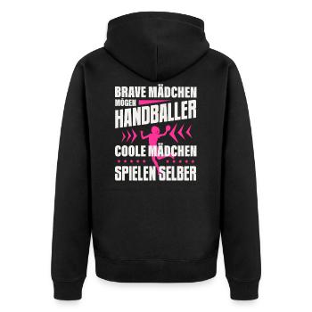 Handball Handballer Spruch - Unisex Premium Bio Zip Hoodie - Schwarz - Hinten - Nico (187cm)