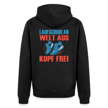 Laufen Spruch Joggen Marathon - Unisex Premium Bio Zip Hoodie - Schwarz - Hinten - Nico (187cm)