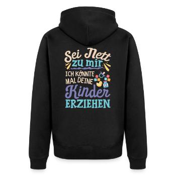 Kindergarten Erzieherin Kinder Spruch - Unisex Premium Bio Zip Hoodie - Schwarz - Hinten - Nico (187cm)