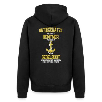 Kapitän am Segelboot - Unisex Premium Bio Zip Hoodie - Schwarz - Hinten - Nico (187cm)