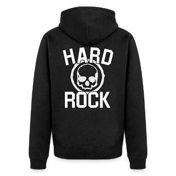 Hard Rock Totenkopf Heavy Metal, Punk Geschenkidee - Unisex Premium Bio Zip Hoodie - Schwarz - Hinten - Nico (187cm)
