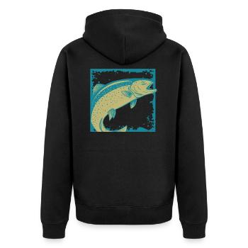Angler Fischer Fischen Angeln Angelrute Fisch - Unisex Premium Bio Zip Hoodie - Schwarz - Hinten - Nico (187cm)