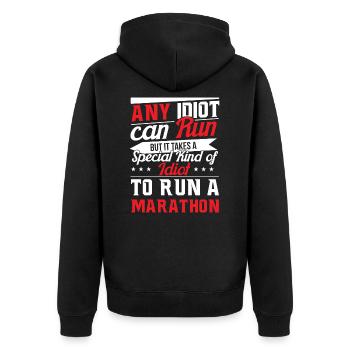 Marathonläufer Marathon Idiot Läufer Spruch Lustig - Unisex Premium Bio Zip Hoodie - Schwarz - Hinten - Nico (187cm)