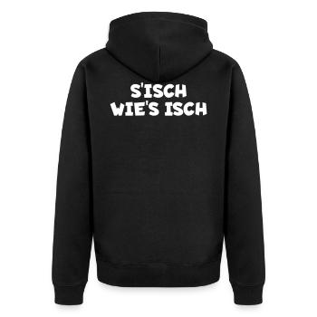 S´isch wie´s isch - Unisex Premium Bio Zip Hoodie - Schwarz - Hinten - Nico (187cm)