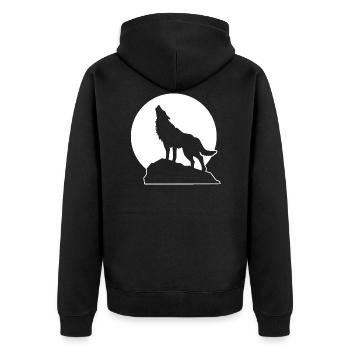 Loup hurlant sur la roche pleine lune - Veste à capuche bio Premium Unisexe - noir - Dos - Nico (187cm)