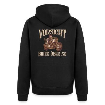 Motorrad Motorradfahren Motorradfahrer - Unisex Premium Bio Zip Hoodie - Schwarz - Hinten - Nico (187cm)